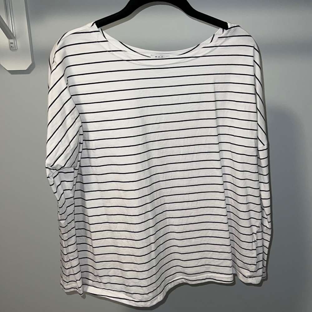 Relaxed fit black and white striped long sleeve